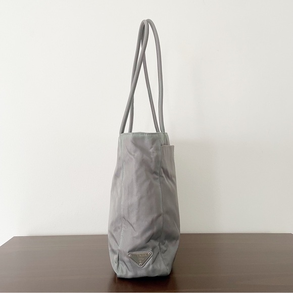 Prada gray Tessuto nylon triangle logo shoulder tote bag - Picture 4 of 11